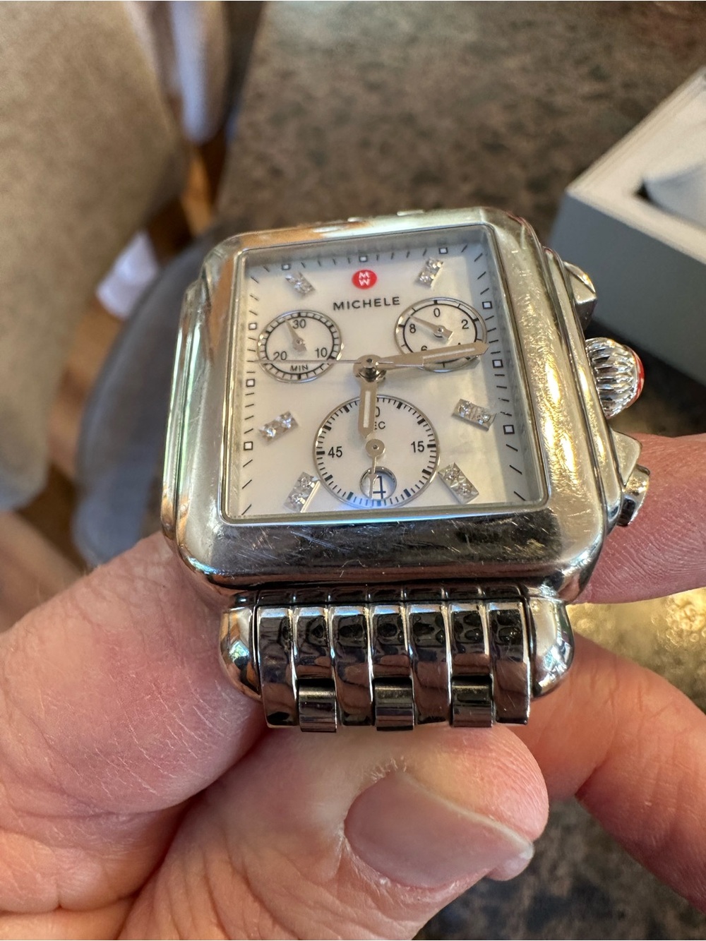 Michele Silver Stainless Steel Diamond Accent Chronograph Watch - White Dial - Picture 3 of 5